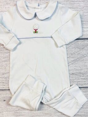Little English White Knit Bloom Applique One-Piece